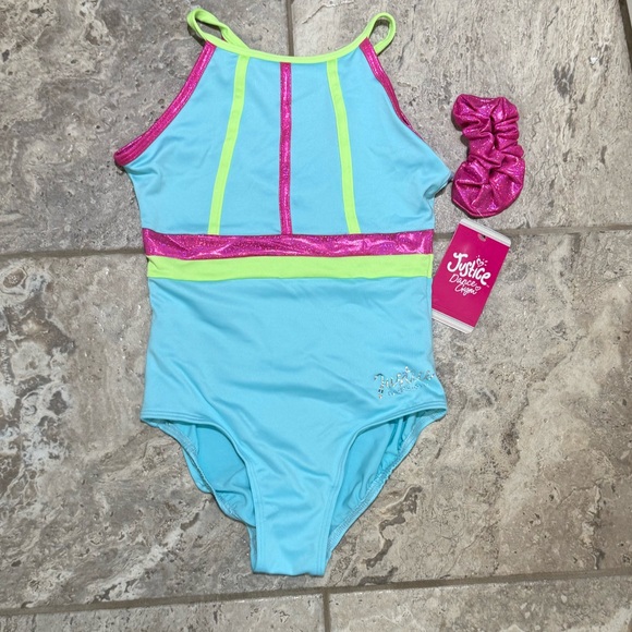 NWT Size XL 16/18 Justice Aqua and Pink Leotard - Picture 1 of 2